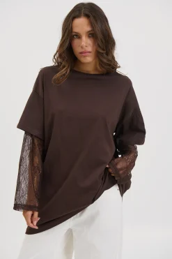 Amanda Lace Tee Dark Chocolate