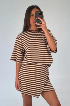 Anastasia Tee Dress Chocolate Stripe