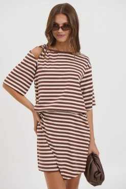 Anastasia Tee Dress Chocolate Stripe