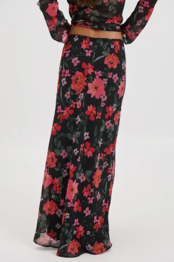 Angie Maxi Skirt Black Floral