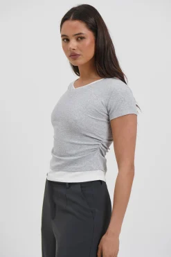 Arlie V Neck Layered Tee Grey