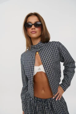 Aura Jacket Navy Lemon Plaid