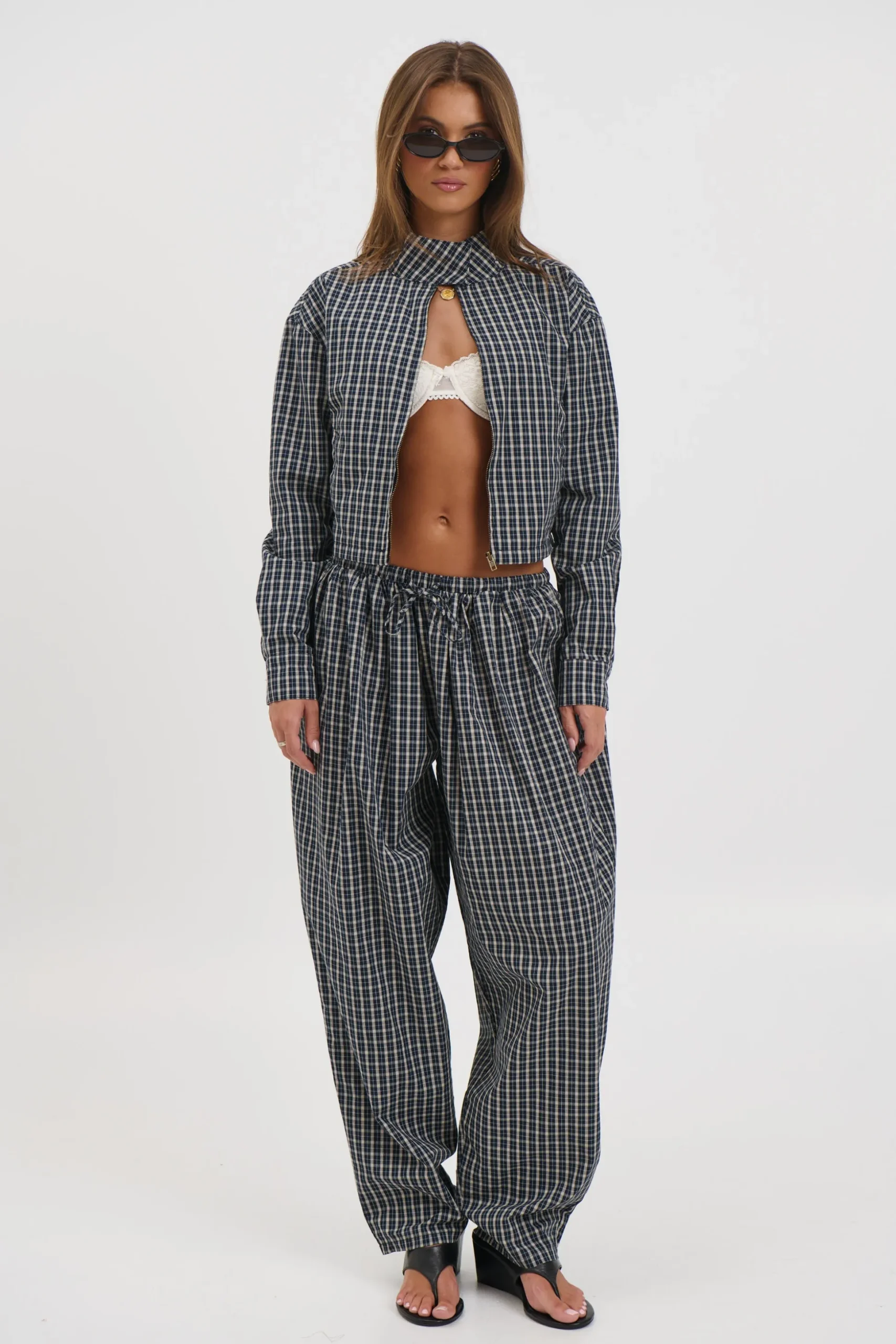 Aura Jacket Navy Lemon Plaid