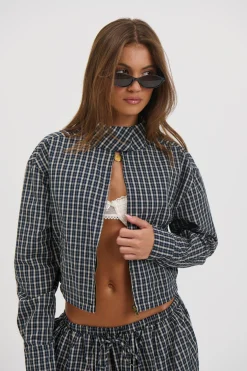 Aura Jacket Navy Lemon Plaid