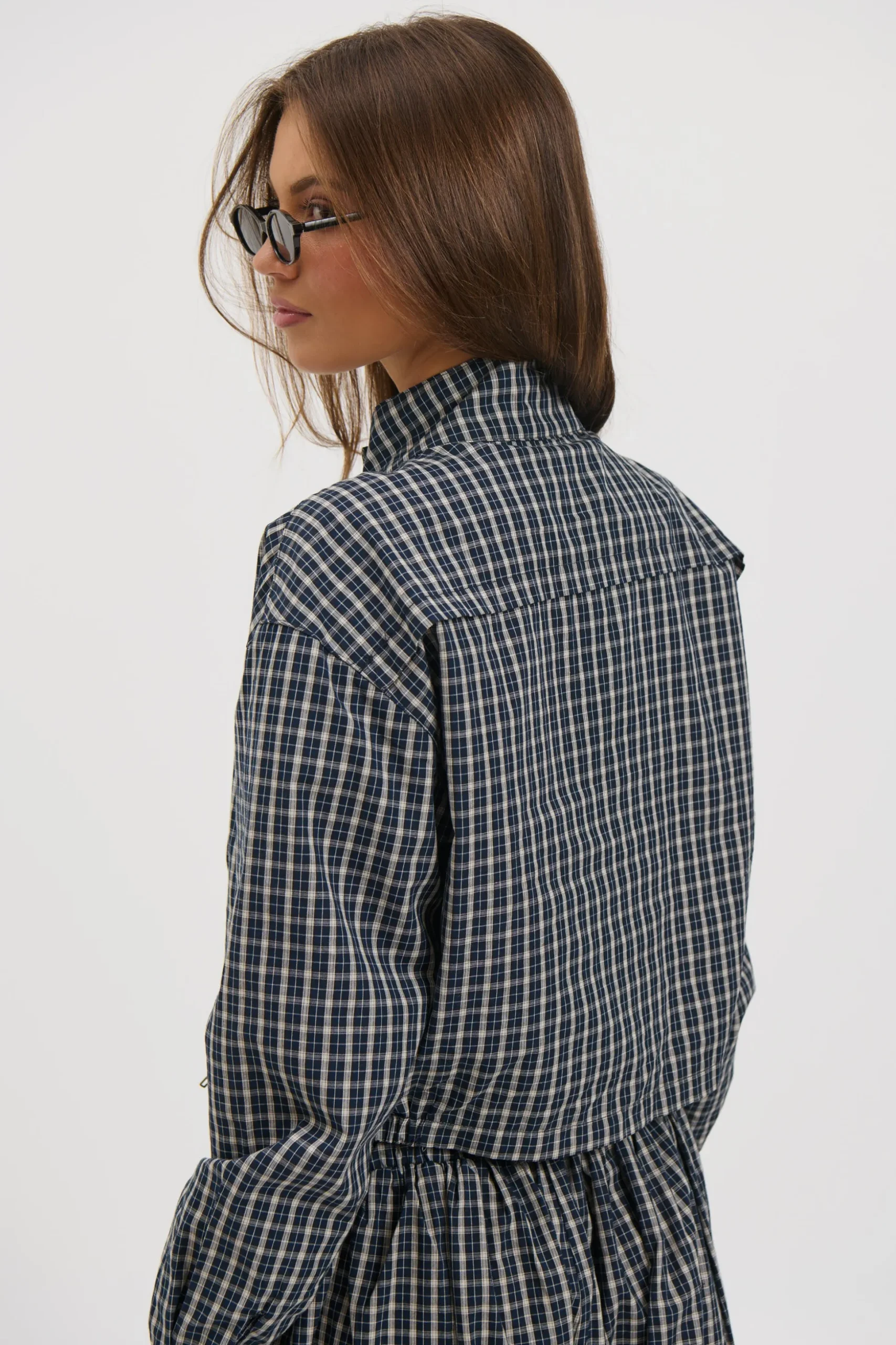 Aura Jacket Navy Lemon Plaid