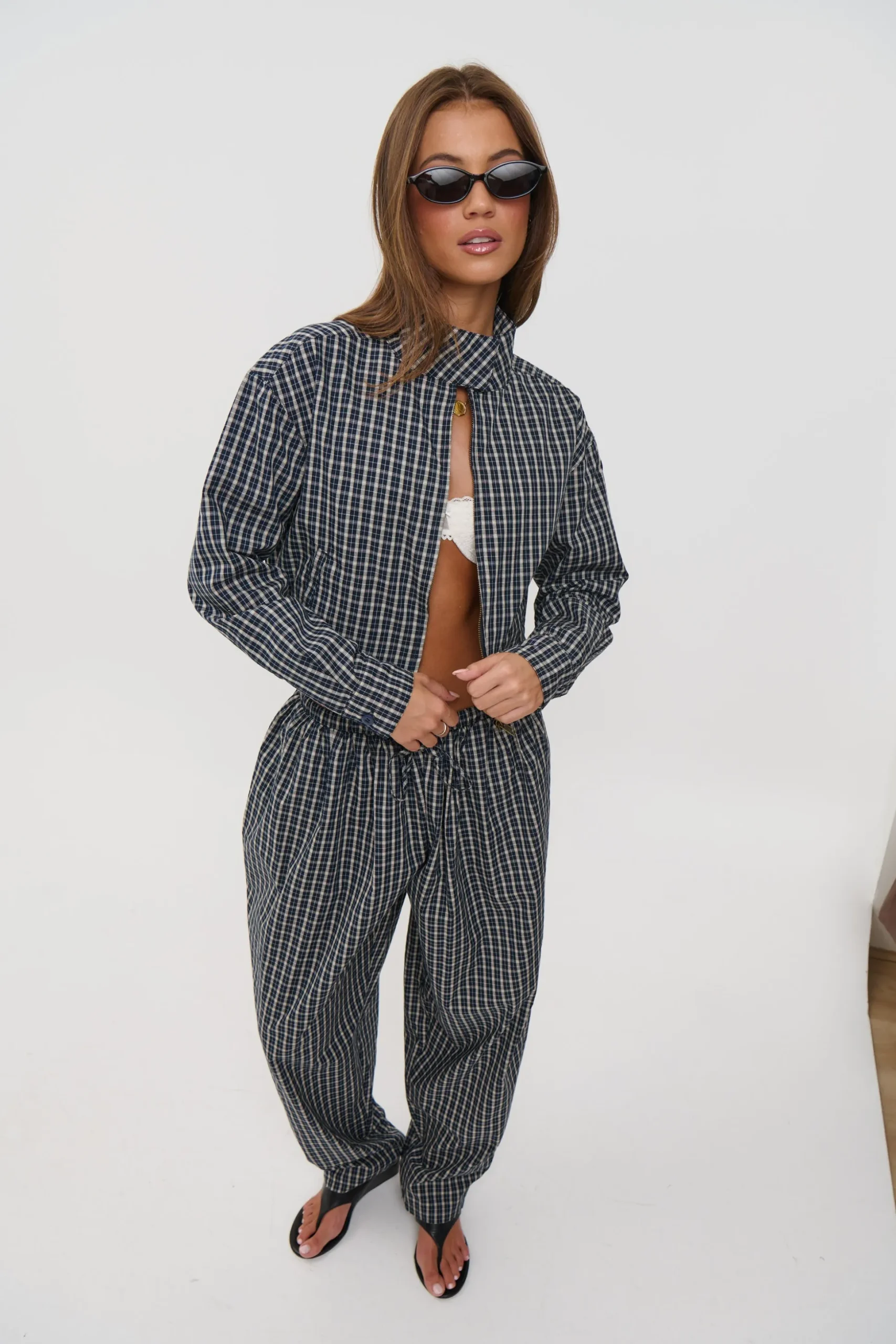 Aura Jacket Navy Lemon Plaid