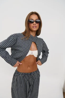 Aura Jacket Navy Lemon Plaid