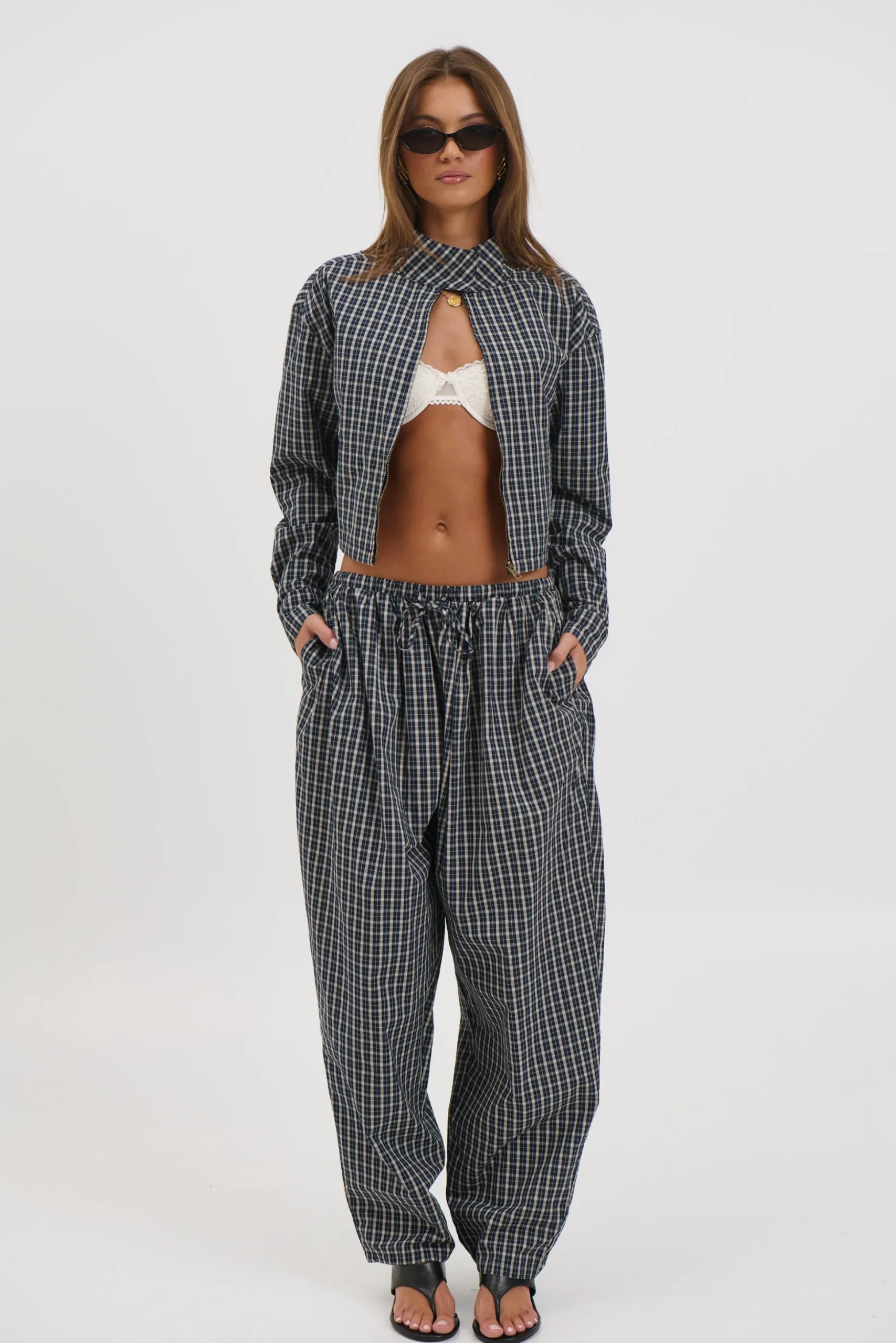 Aura Jacket Navy Lemon Plaid