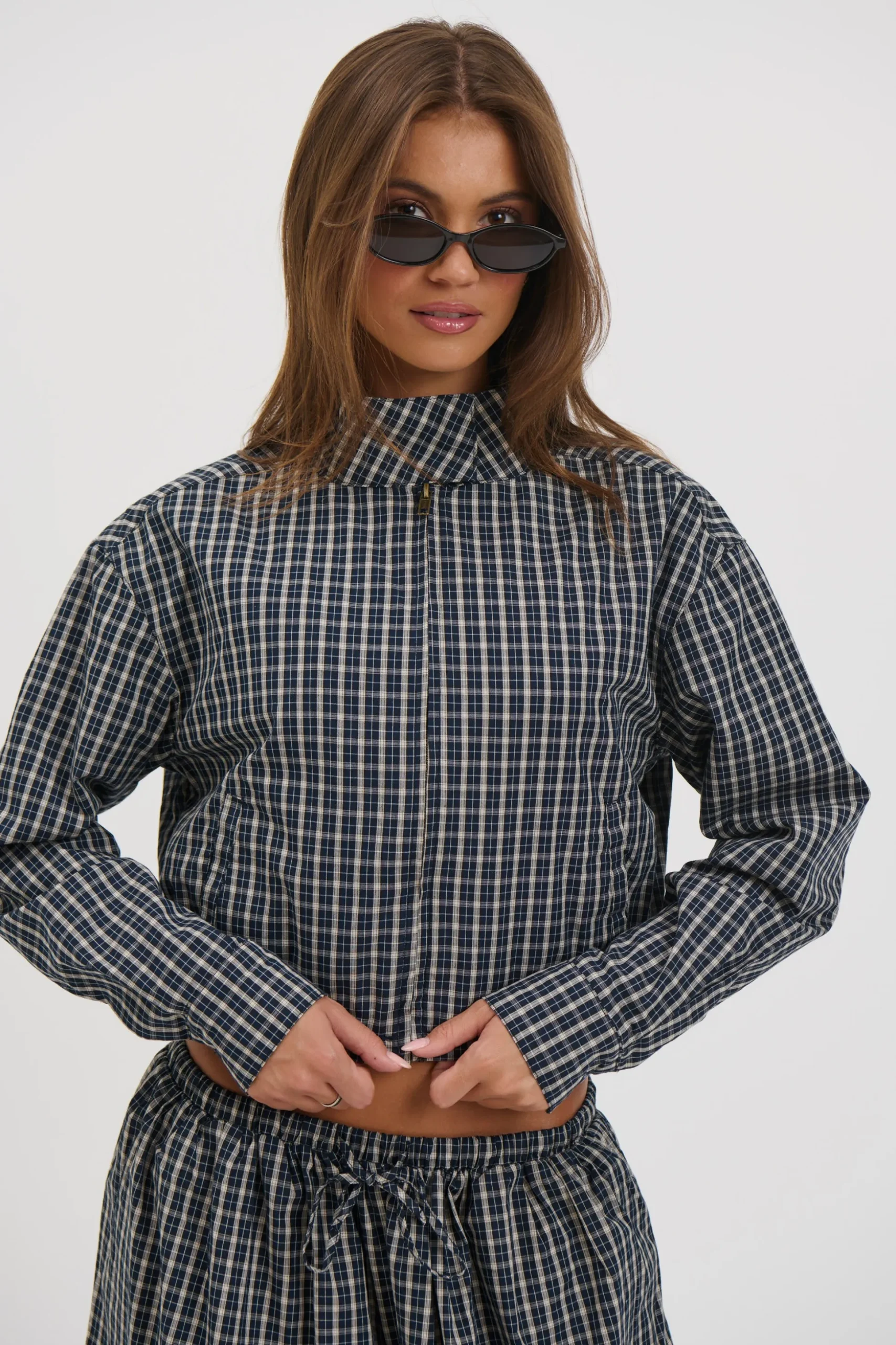 Aura Jacket Navy Lemon Plaid