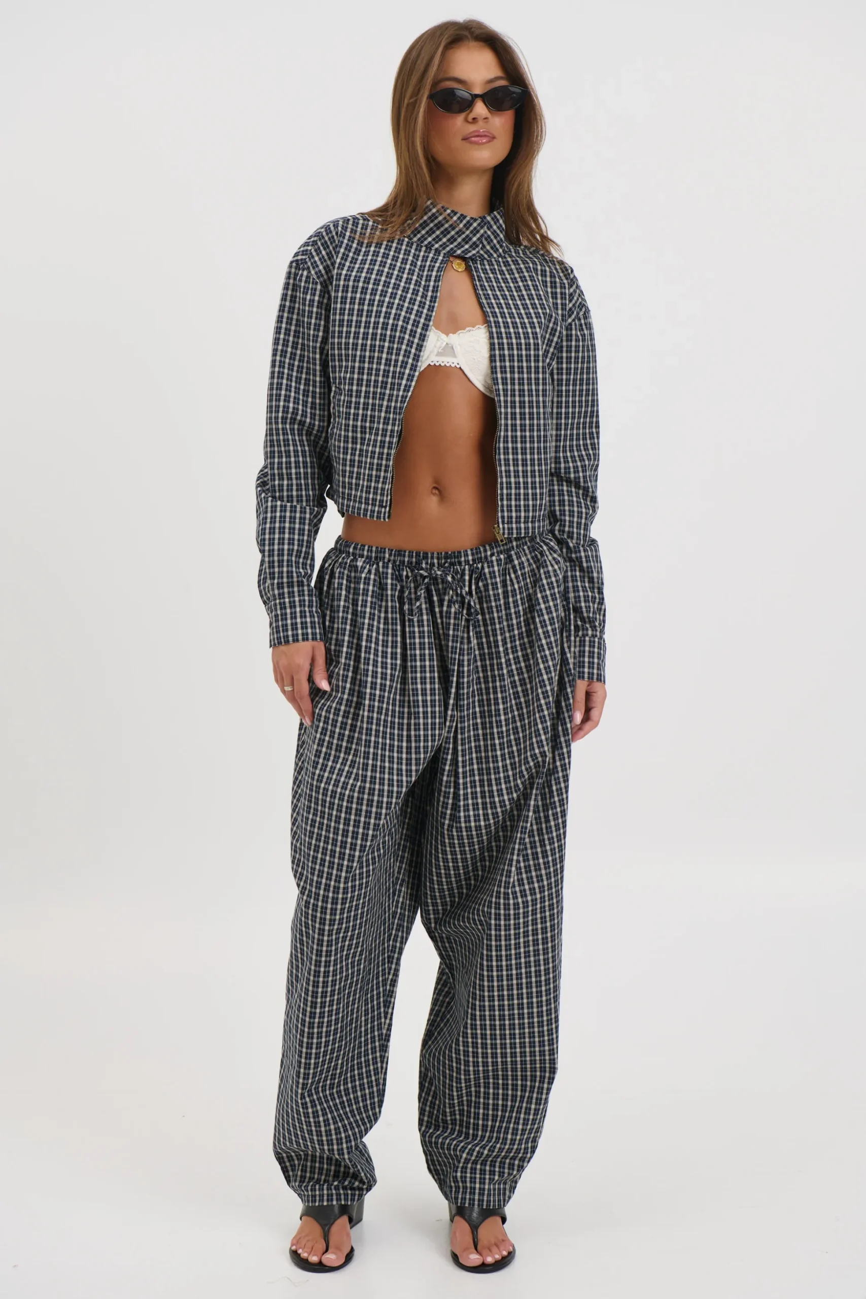 Aura Jacket Navy Lemon Plaid