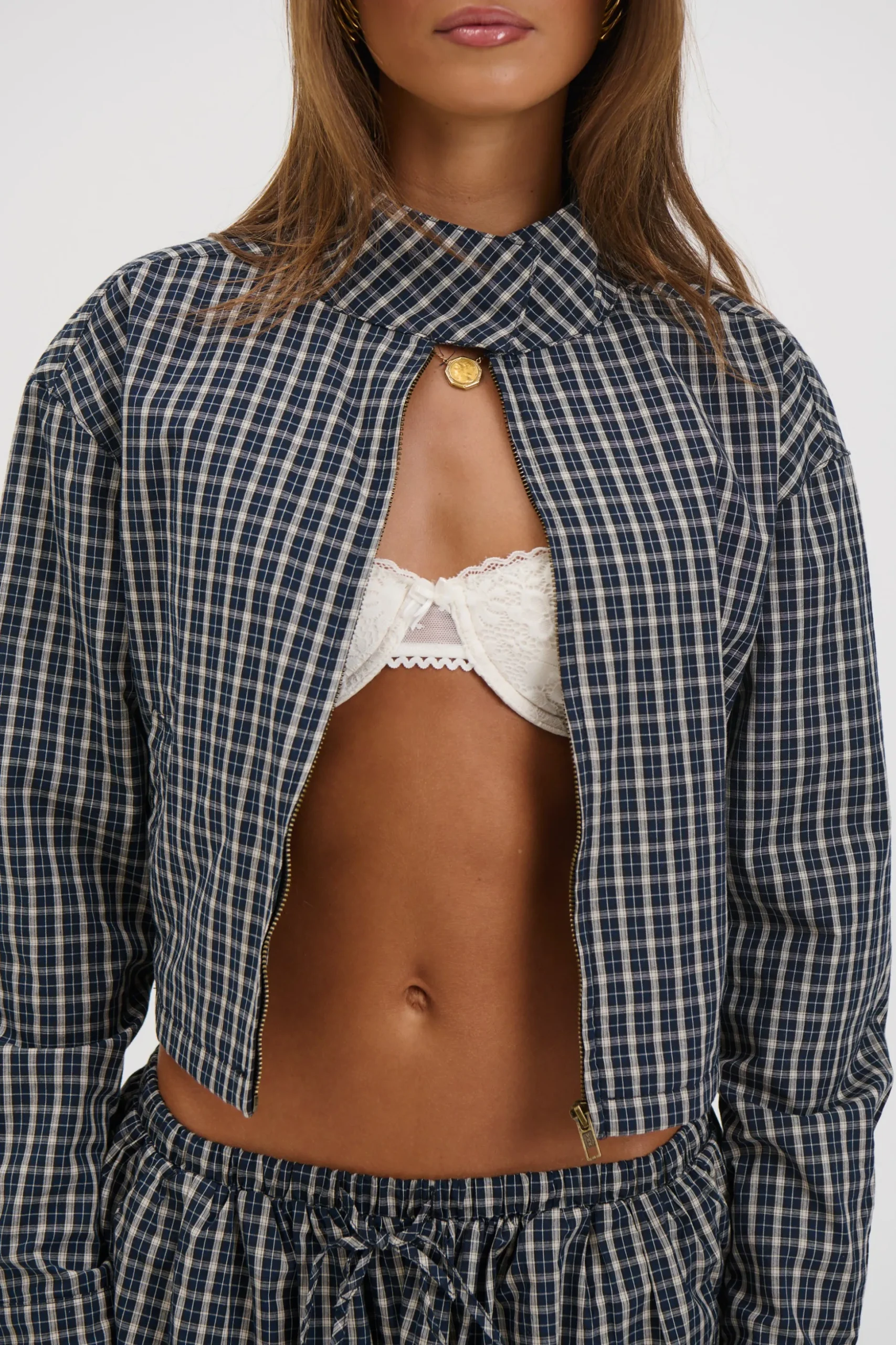 Aura Jacket Navy Lemon Plaid