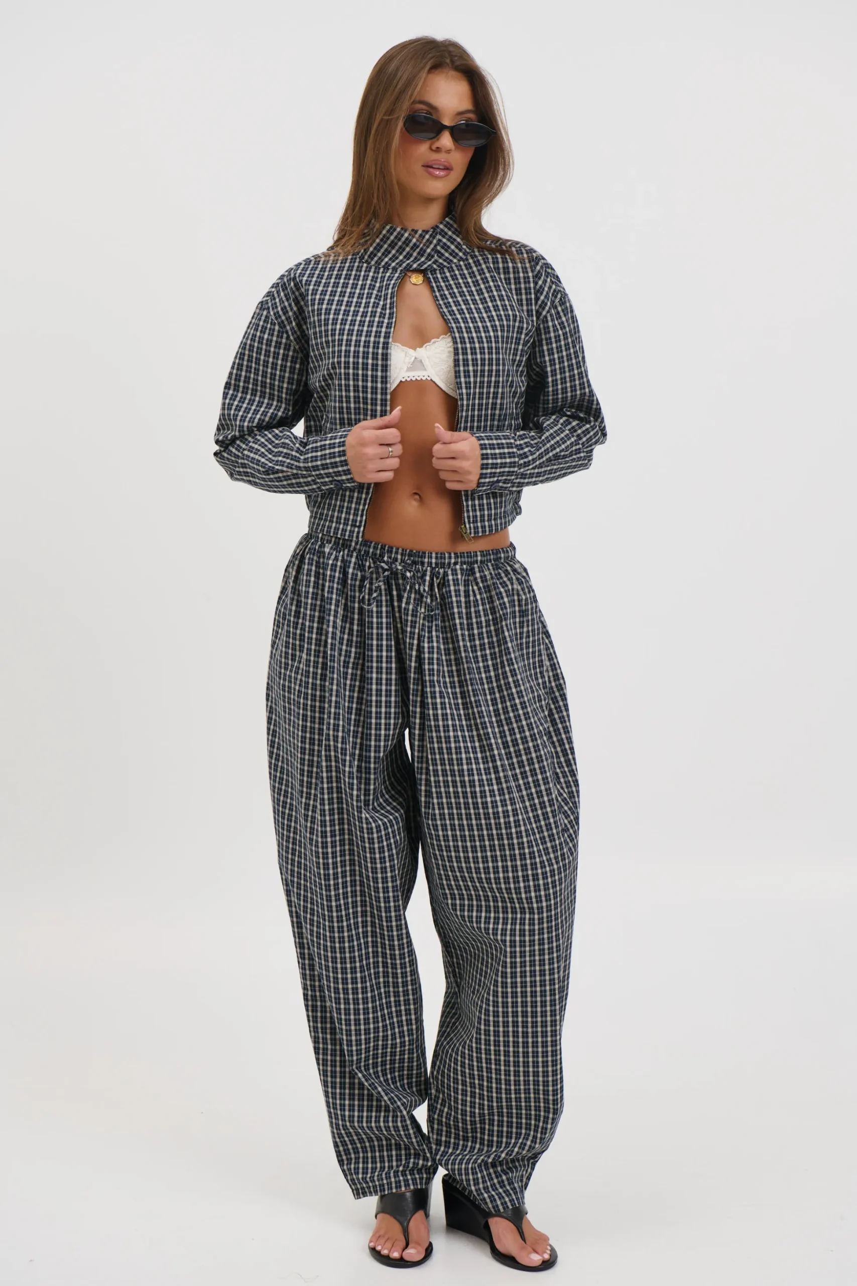 Aura Jacket Navy Lemon Plaid