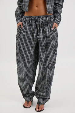 Aura Pant Navy Lemon Plaid