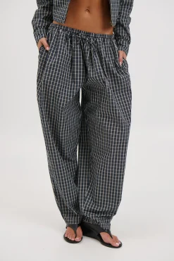 Aura Pant Navy Lemon Plaid