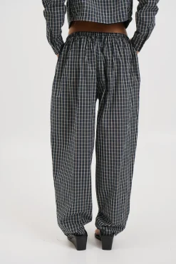 Aura Pant Navy Lemon Plaid