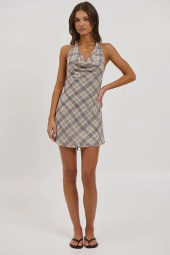 Banks Halter Mini Dress Beige Plaid