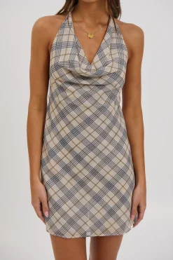 Banks Halter Mini Dress Beige Plaid