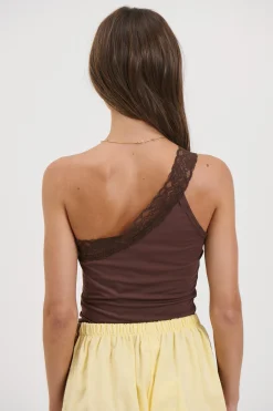 Bek Lace Trim Top Chocolate