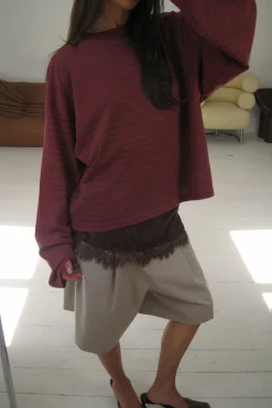 Bloom Long Sleeve Chocolate Wine Stripe