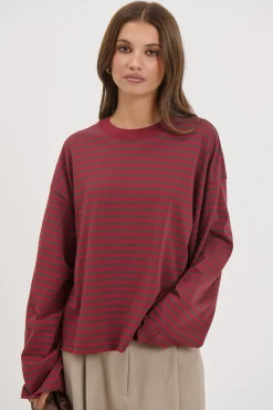 Bloom Long Sleeve Chocolate Wine Stripe