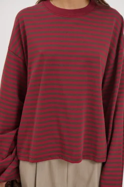 Bloom Long Sleeve Chocolate Wine Stripe