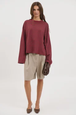 Bloom Long Sleeve Chocolate Wine Stripe