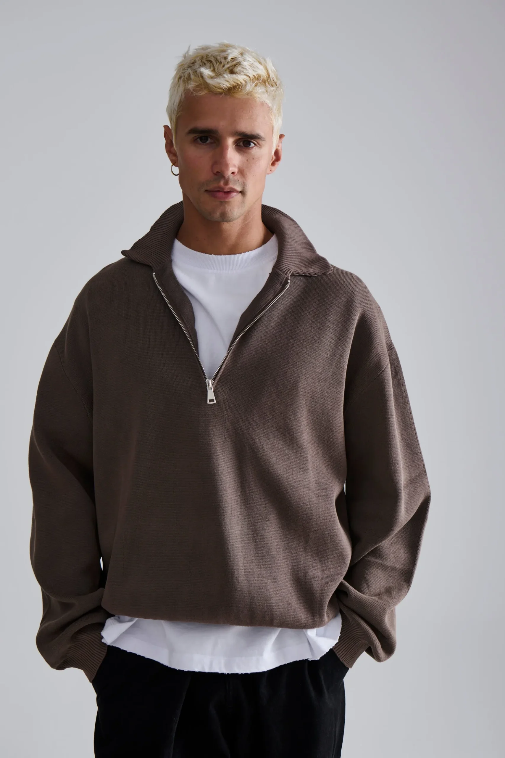 Calin Zip Up Knit Choc