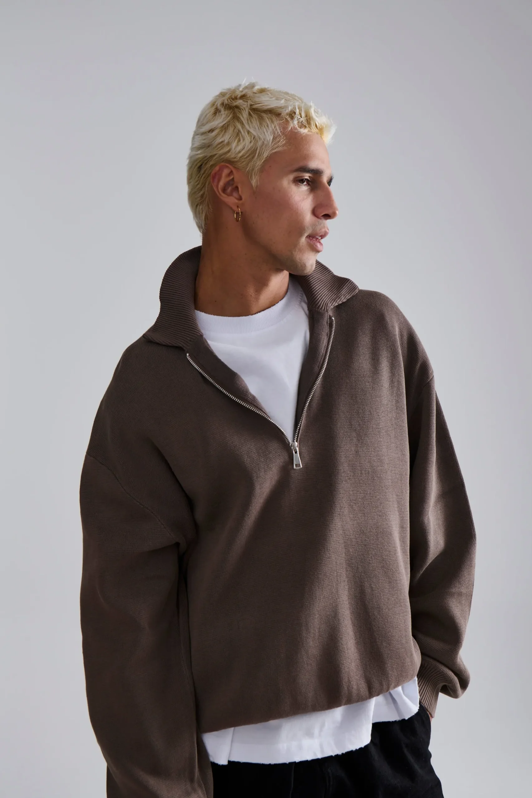 Calin Zip Up Knit Choc