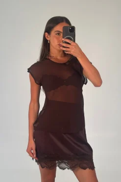 Camille Sheer Top Chocolate