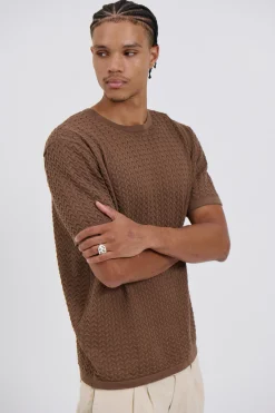 Carter Knitted Crew Tee Choc