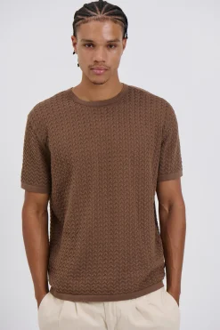 Carter Knitted Crew Tee Choc