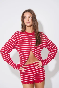 Dollhouse Knit Short Crimson Stripe