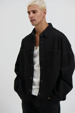 Drop Shoulder Denim Shirt Black