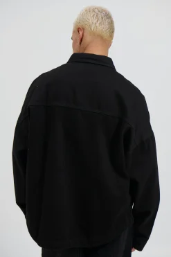 Drop Shoulder Denim Shirt Black