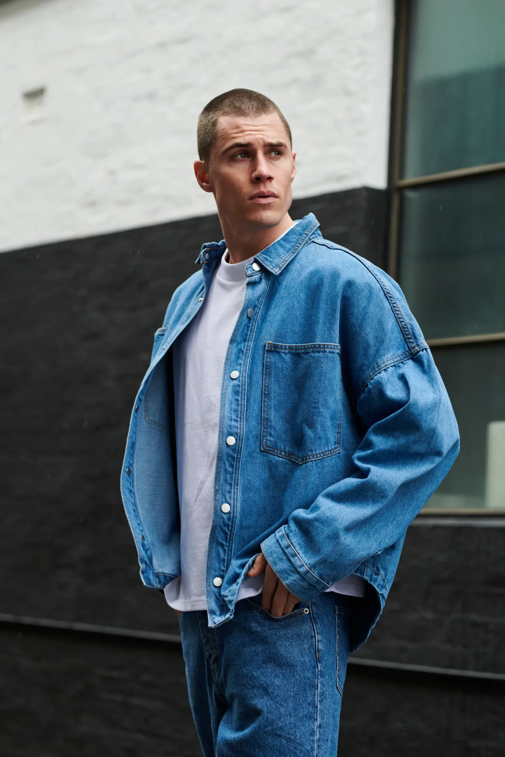 Drop Shoulder Denim Shirt Blue