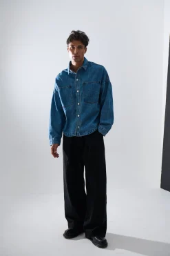 Drop Shoulder Denim Shirt Blue