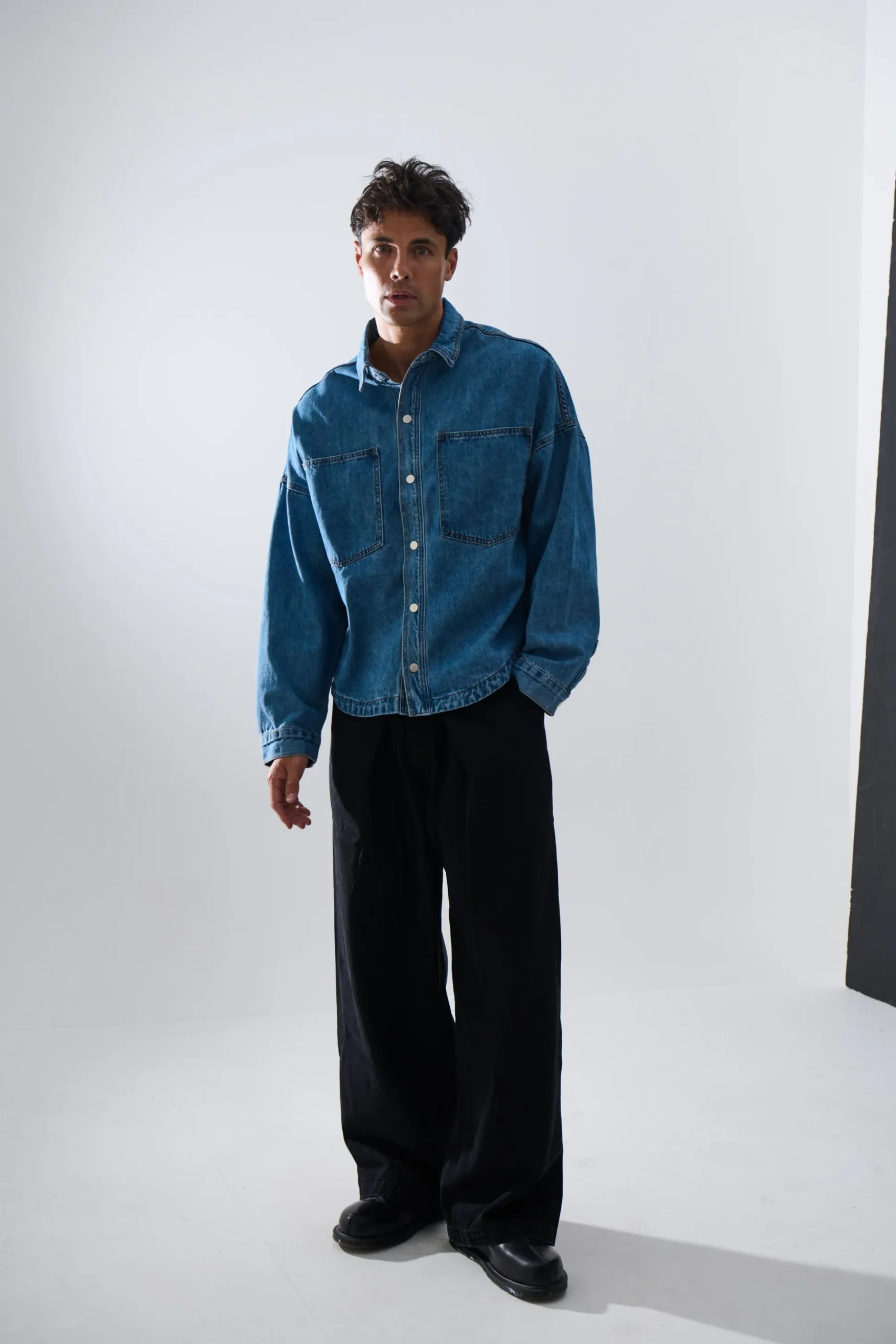 Drop Shoulder Denim Shirt Blue