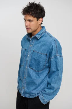 Drop Shoulder Denim Shirt Blue