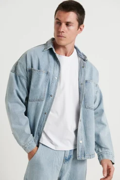 Drop Shoulder Denim Shirt Ocean