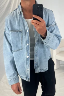 Drop Shoulder Denim Shirt Ocean