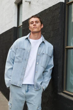 Drop Shoulder Denim Shirt Ocean