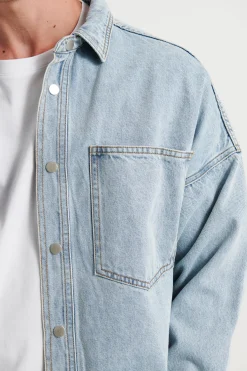 Drop Shoulder Denim Shirt Ocean
