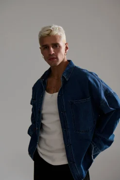 Drop Shoulder Denim Shirt Dark Blue