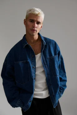 Drop Shoulder Denim Shirt Dark Blue