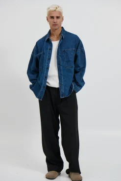 Drop Shoulder Denim Shirt Dark Blue