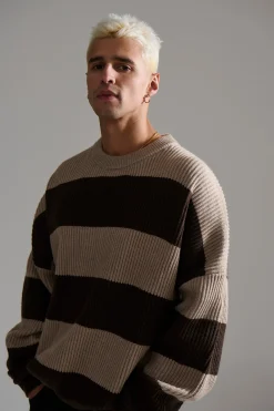 Drop Sleeve Heavy Knit Choc Stripe