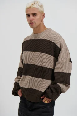 Drop Sleeve Heavy Knit Choc Stripe