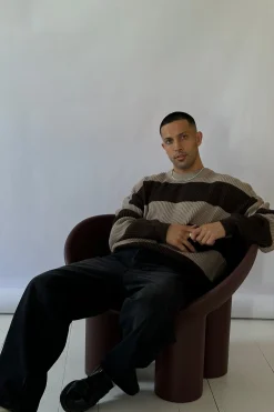 Drop Sleeve Heavy Knit Choc Stripe