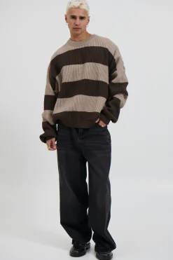 Drop Sleeve Heavy Knit Choc Stripe