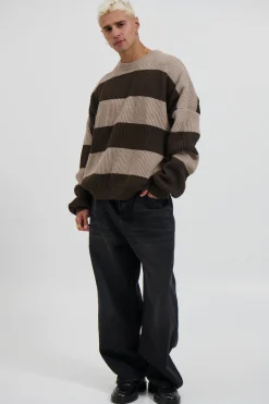 Drop Sleeve Heavy Knit Choc Stripe